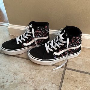 Big Girls Vans high top black with flowers worn only twice.